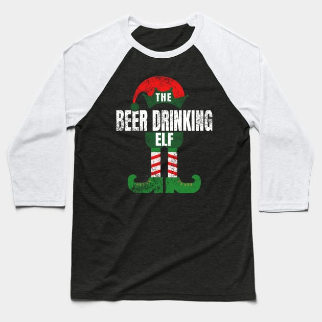 Beer Drinking Elf Christmas Gifts Costume Family Matching Baseball T-Shirt by Smoothbeats